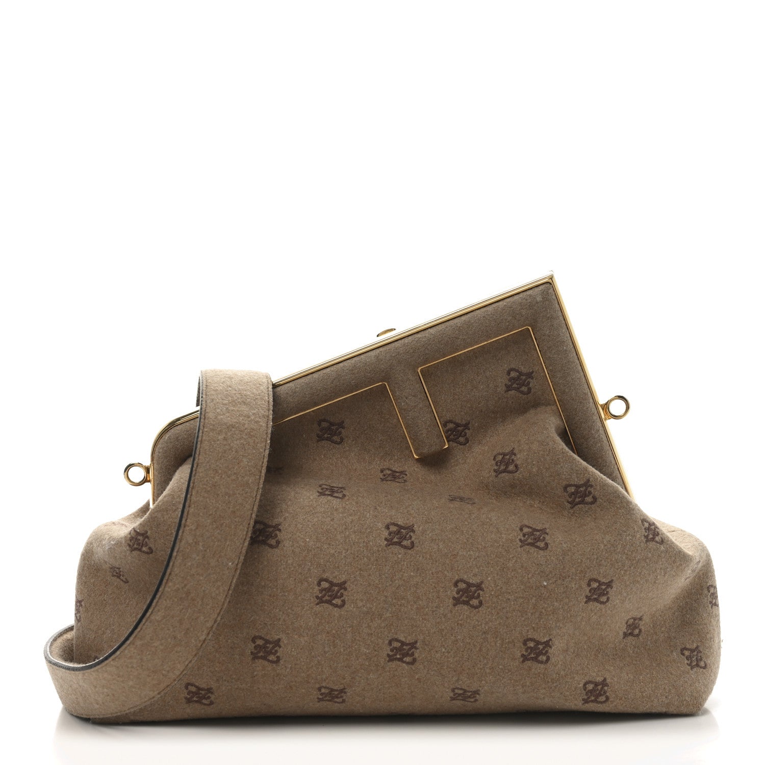 Fendi Flannel Karligraphy Embroidered Medium Fendi First Camel