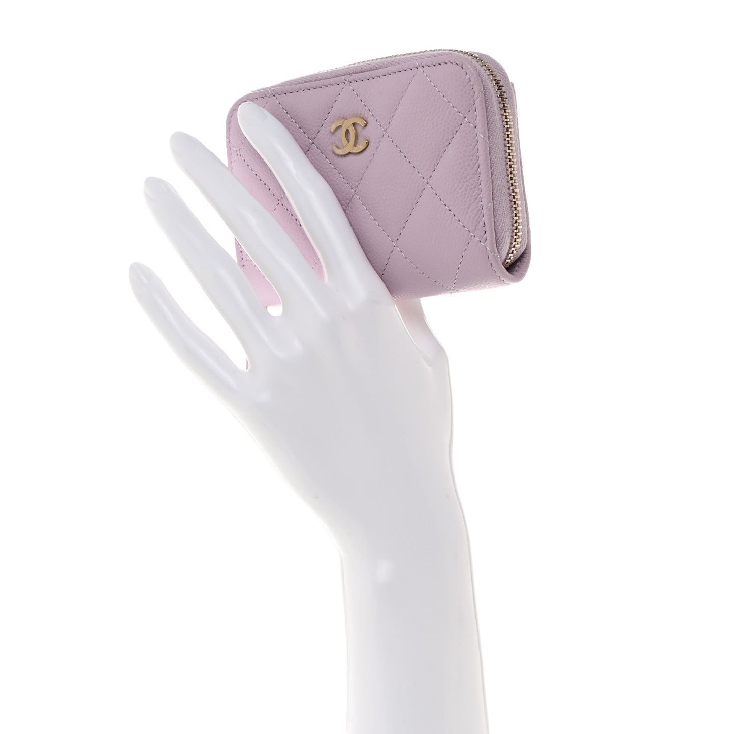 Caviar Quilted Zip Coin Purse Light Pink