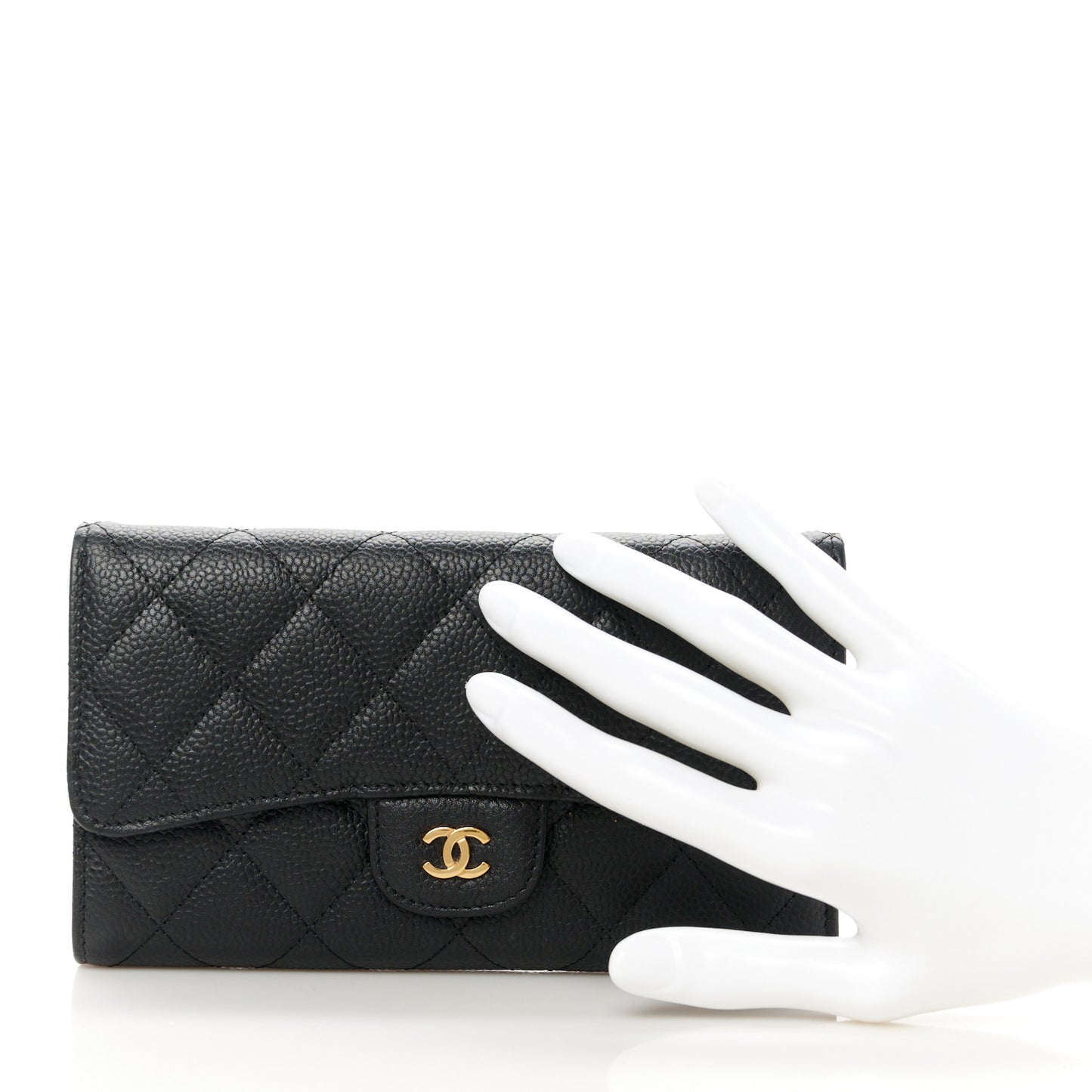 Caviar Quilted Long Flap Wallet Black