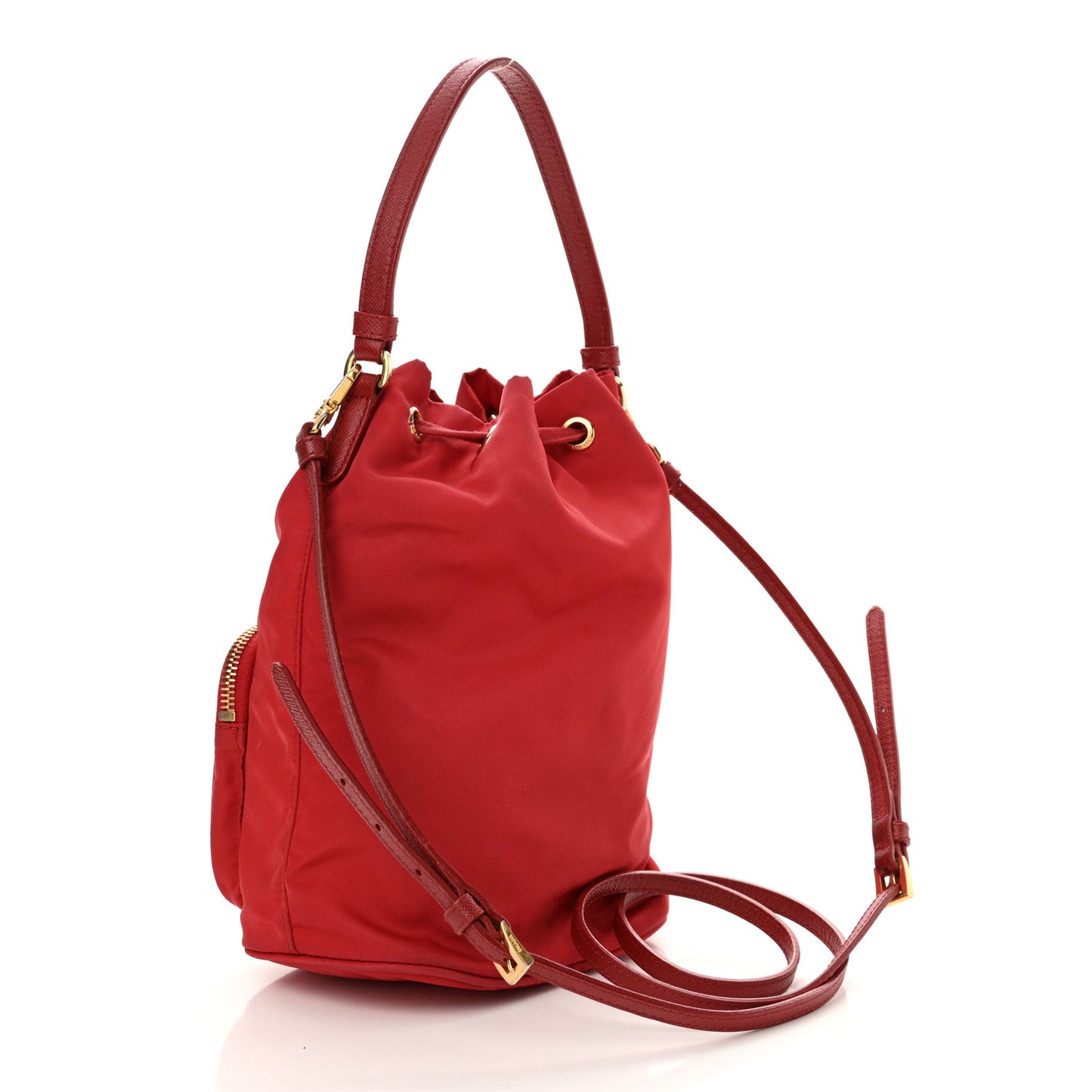 Saffiano Tessuto Nylon Mini Bucket Crossbody Bag Rosso