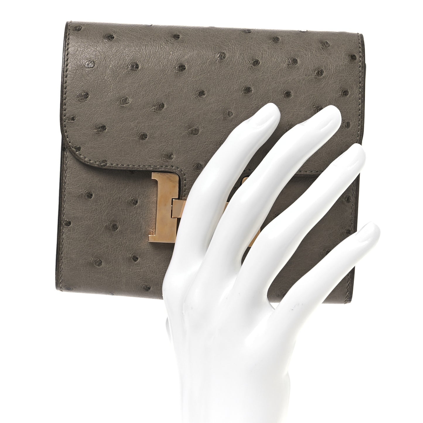 Ostrich Constance Short Wallet Gris Tourterelle