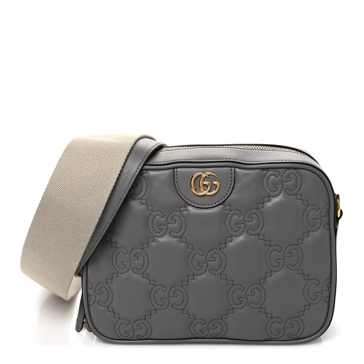 Gucci Calfskin GG Matelasse Shoulder Bag Dusty Grey Natural