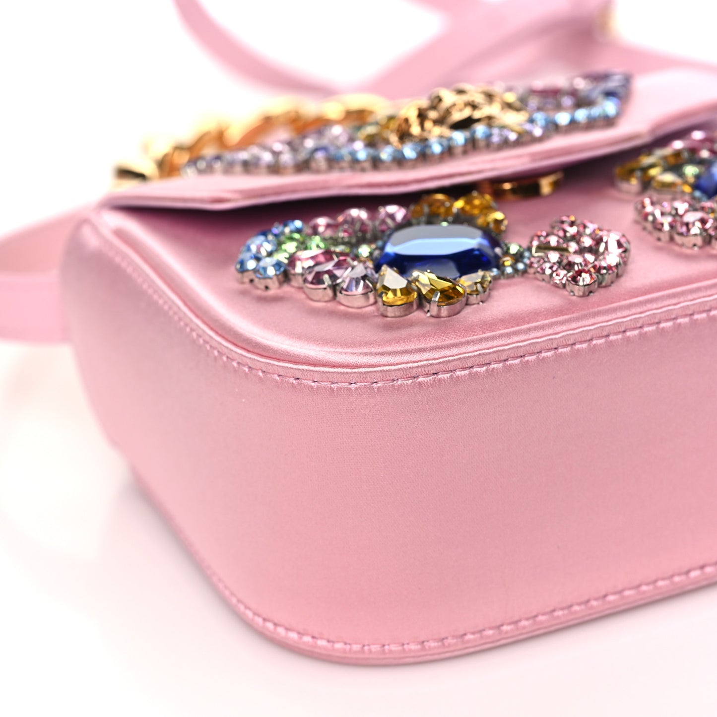 Satin Crystal Studded Mini La Medusa Bag English Rose
