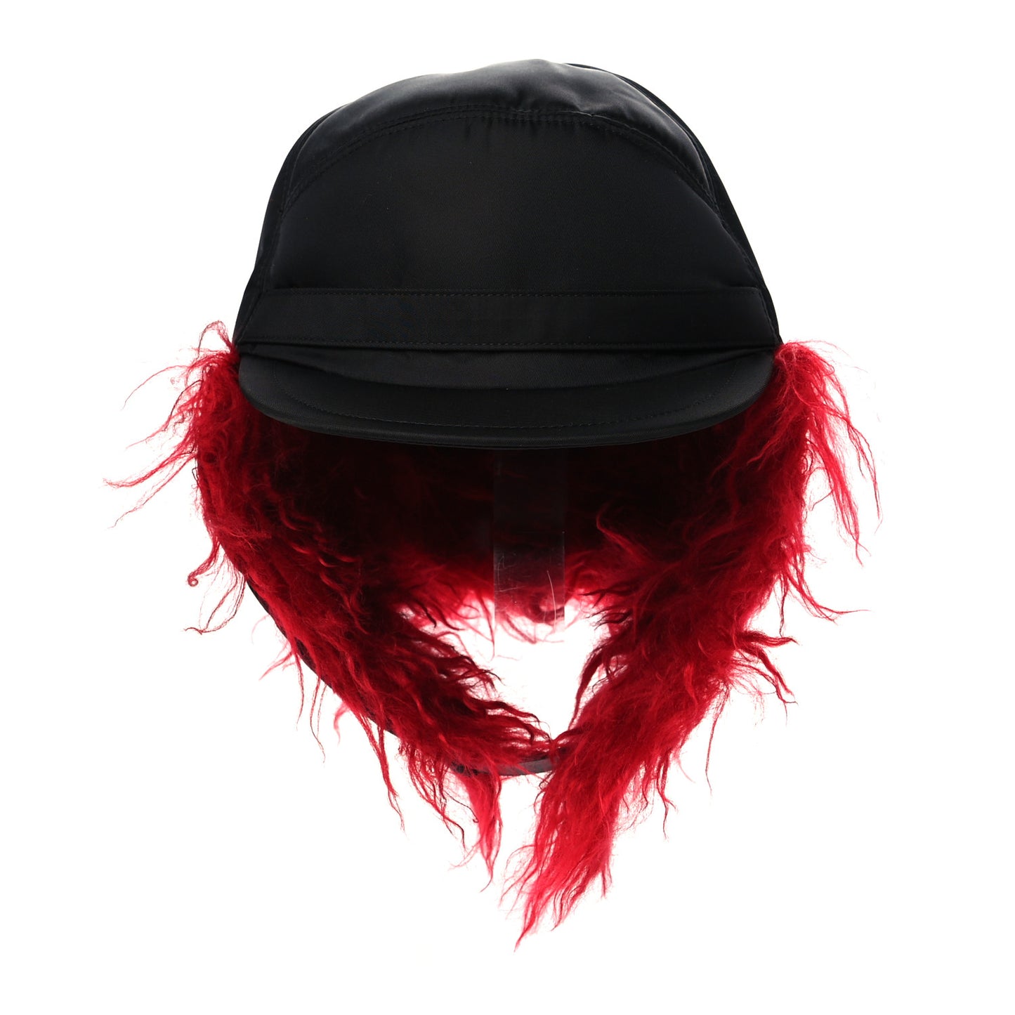 Re-Nylon Curly Faux Fur Mens Ear Flap Baseball Hat L Black Cerise