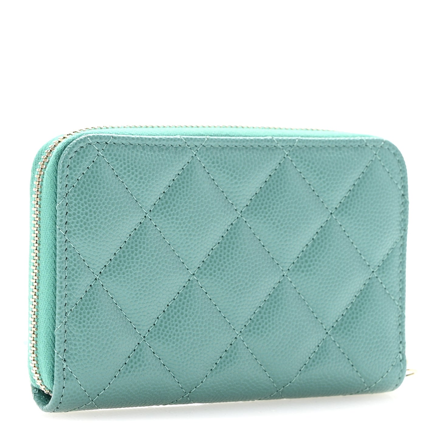 Caviar Quilted Zip Around Coin Purse Wallet Light Green