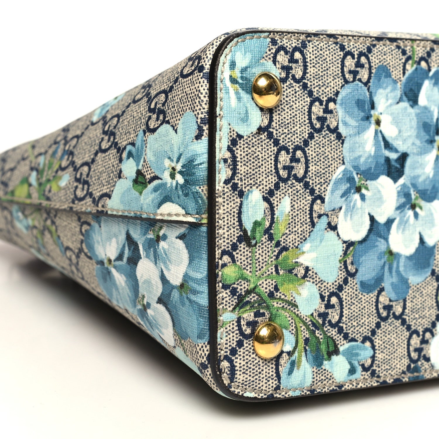 Gucci GG Supreme Monogram Blooms Medium Zip Top Tote Beige Blue Navy Hibiscus Red 9 of 11