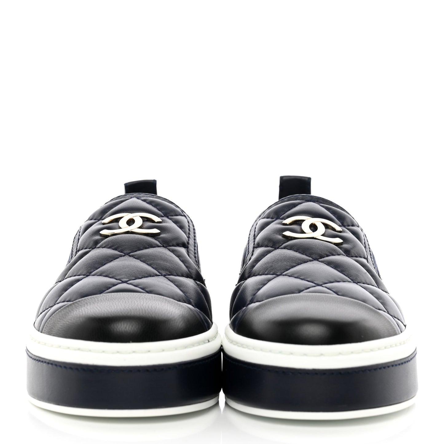 Lambskin Quilted Womens CC Stroll Sneakers 36 Dark Blue Black