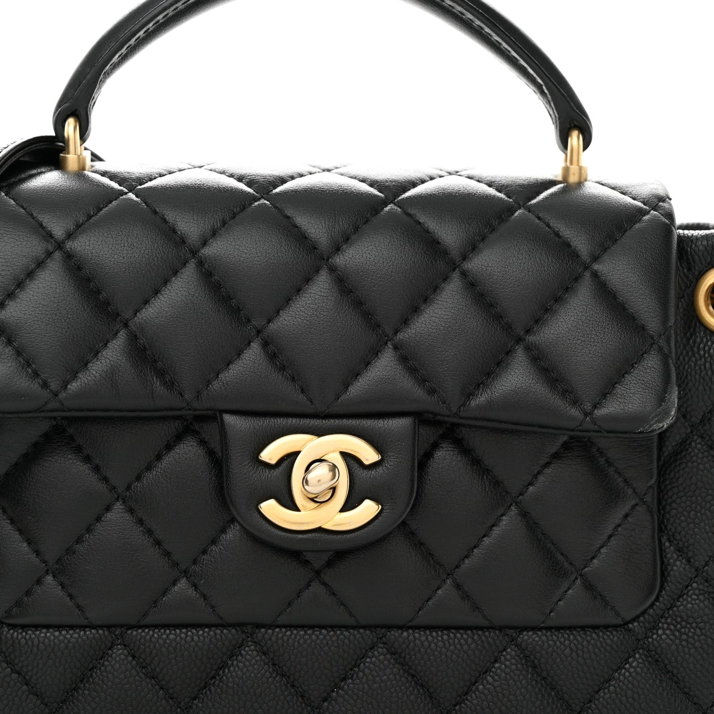 Caviar Calfskin Quilted Small Top Handle Flap Black
