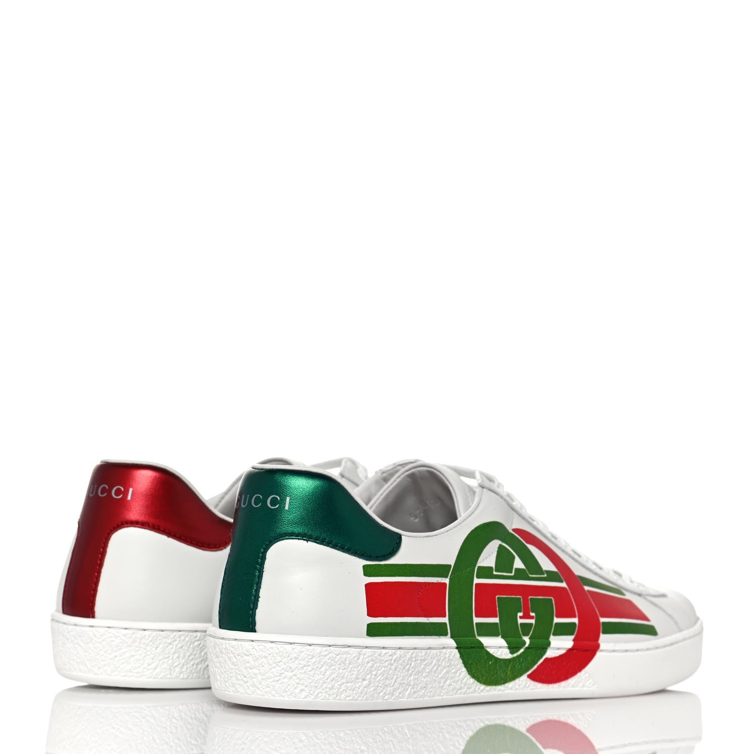 Gucci Calfskin Interlocking G Mens New Ace Sneakers 9 White Red Flame Green 4 of 9