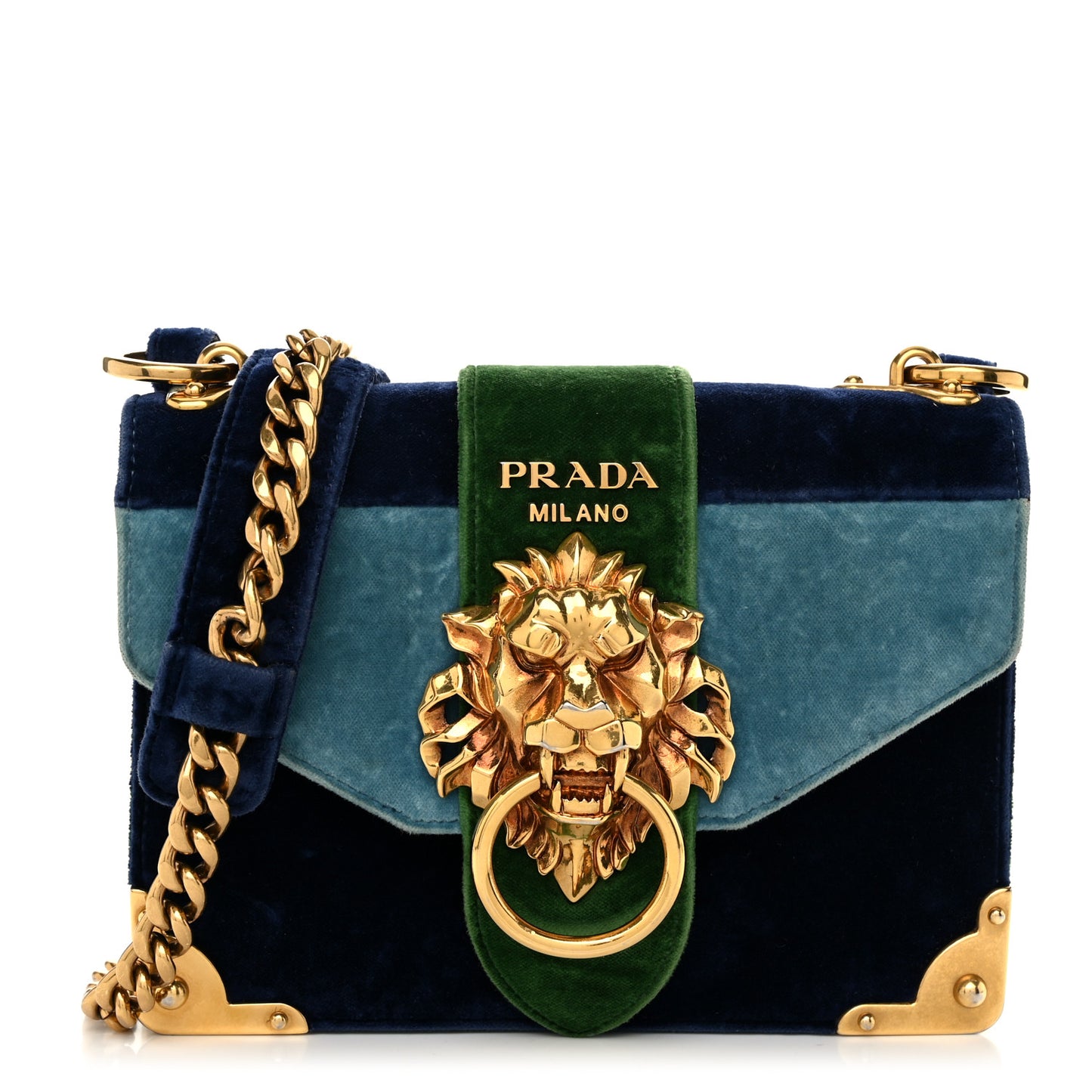 Velluto Lions Head Cahier Shoulder Bag Azzurro
