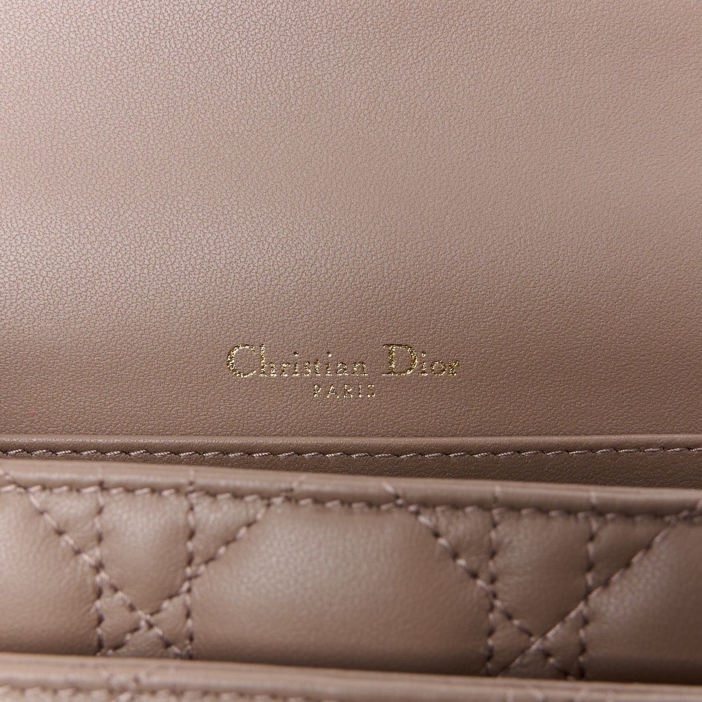 Lambskin Cannage Lady Dior Chain Pouch Warm Taupe