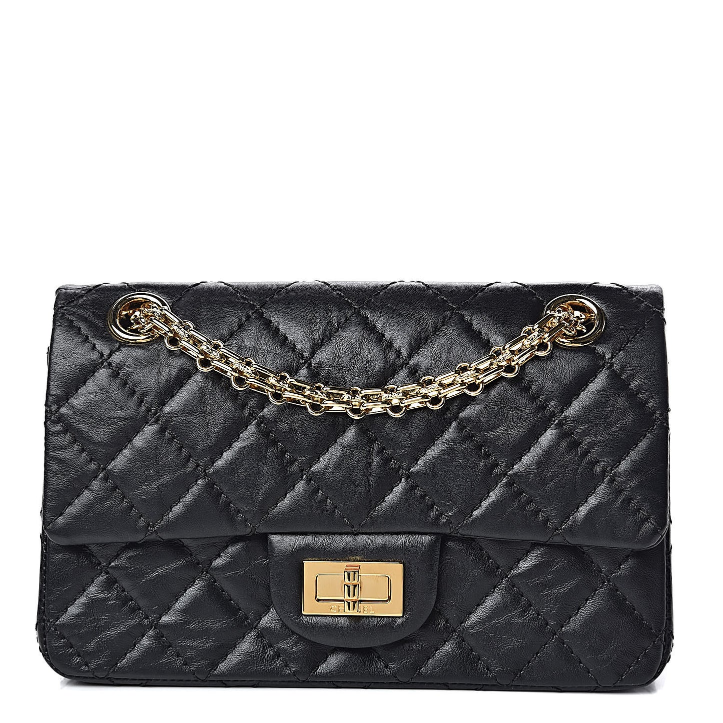 Aged Calfskin Quilted 2.55 Reissue 224 Flap Black