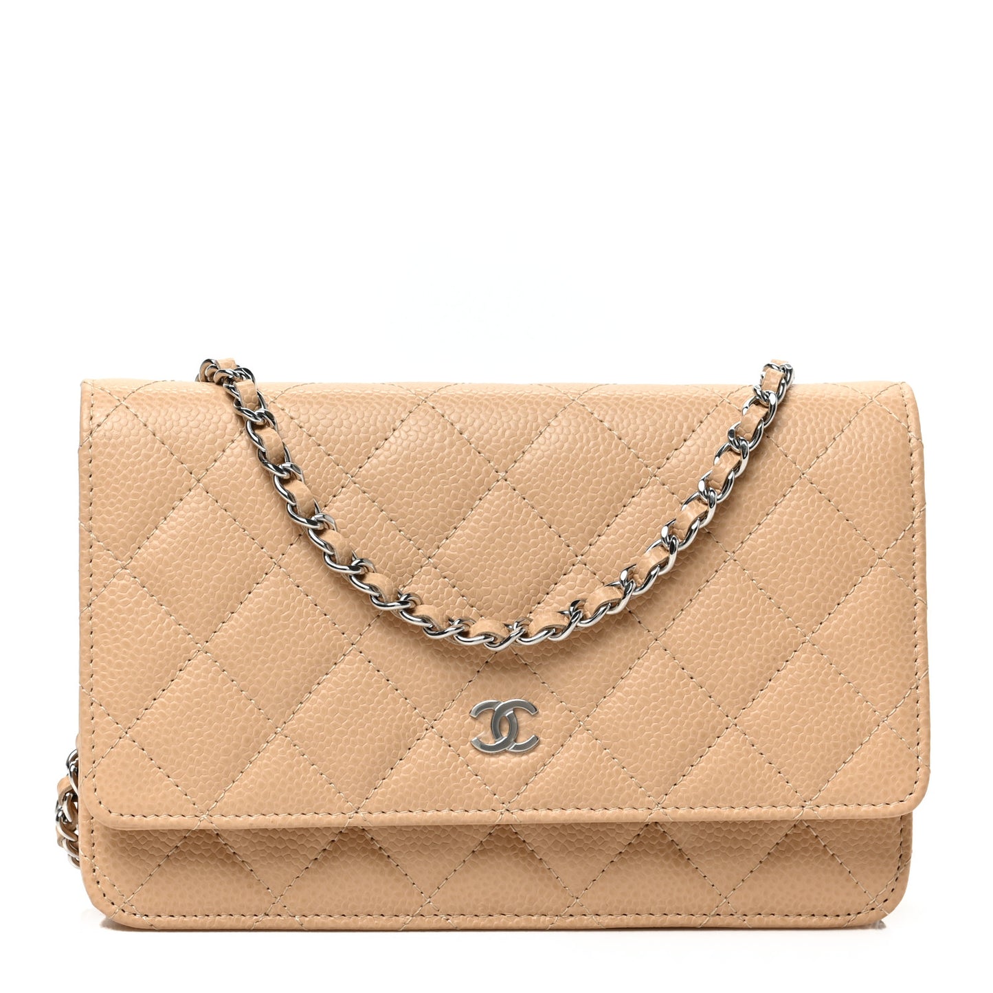 Caviar Quilted Wallet On Chain WOC Beige