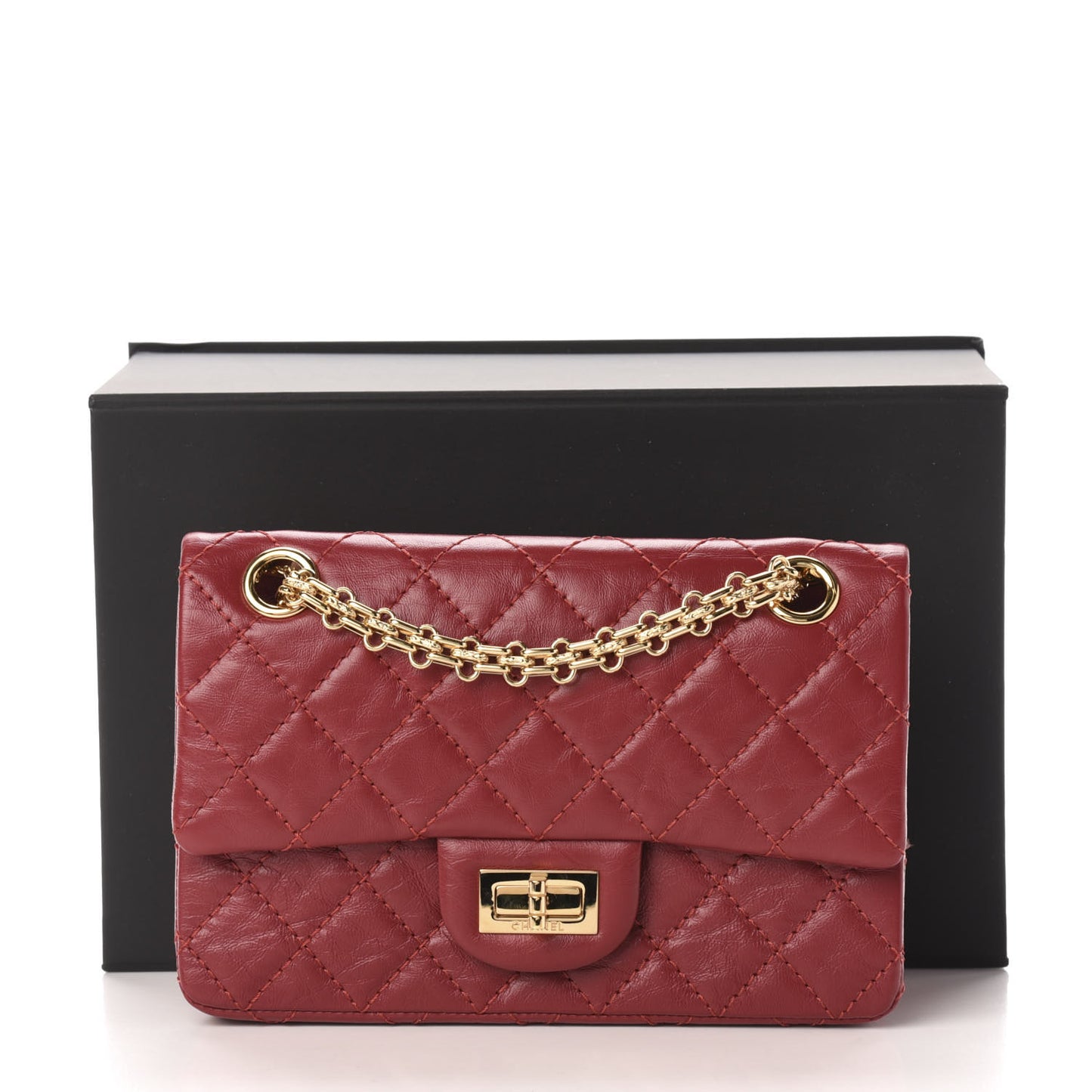 Aged Calfskin Quilted 2.55 Reissue Mini Flap Red
