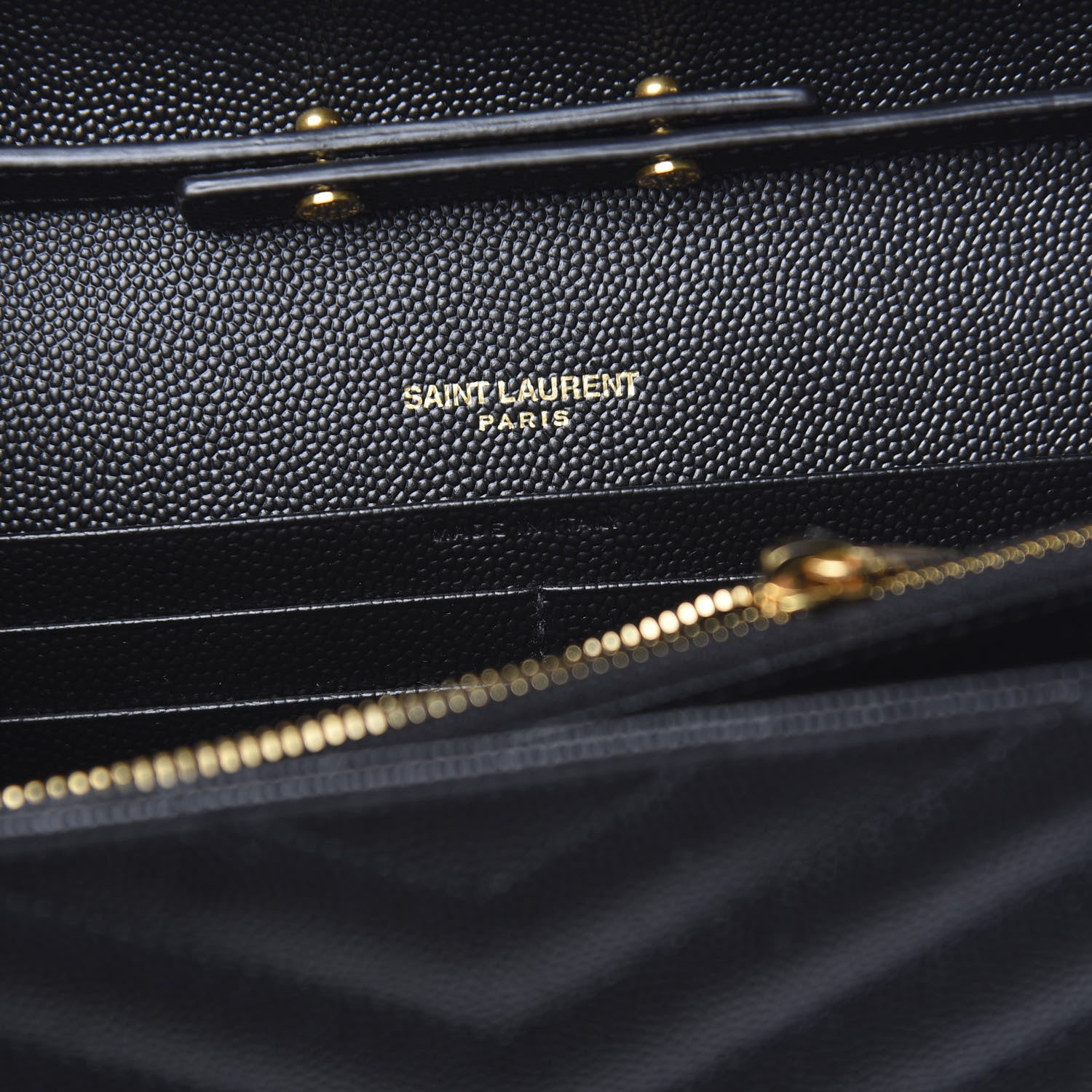 Saint Laurent Grain De Poudre Matelasse Chevron Monogram Chain Wallet Black 6 of 10