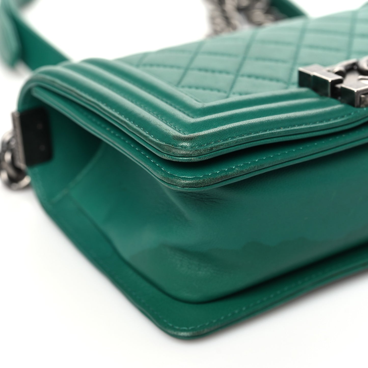 Lambskin Quilted Small Boy Flap Green