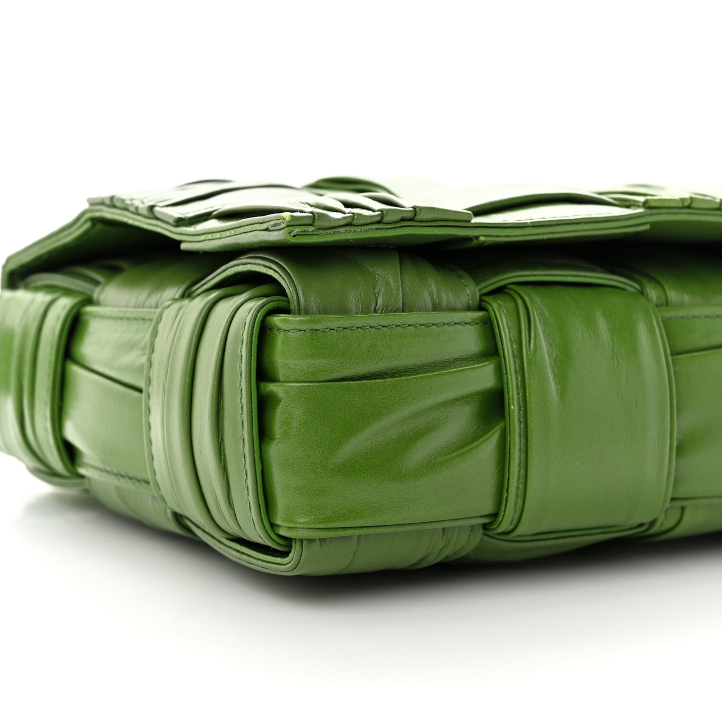 Calfskin Intreccio Plisse Cassette Crossbody Bag Avocado