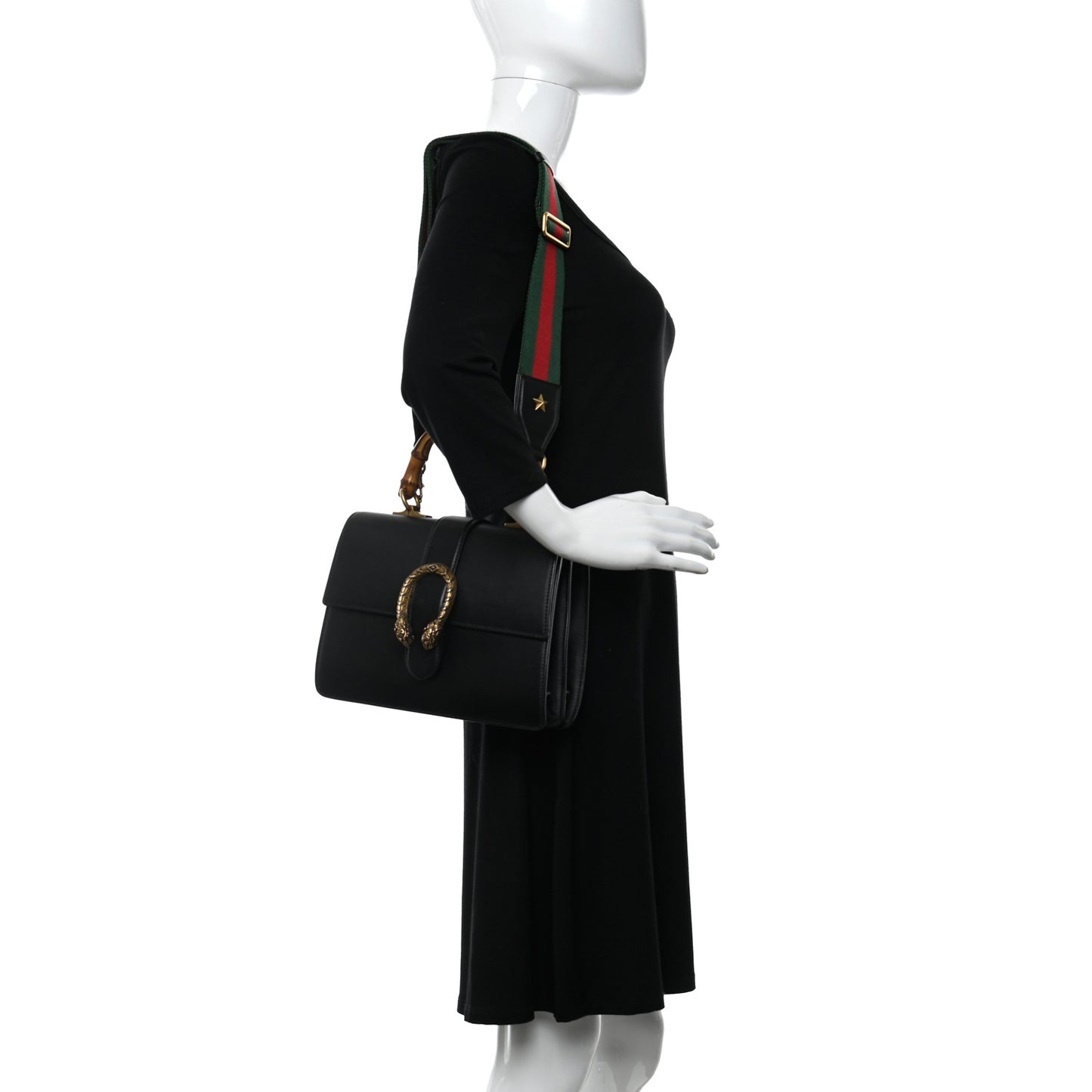 Moon Calfskin Web Medium Dionysus Bamboo Top Handle Bag Black