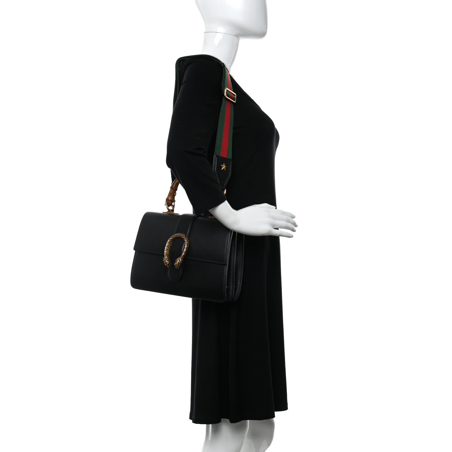 Gucci Moon Calfskin Web Medium Dionysus Bamboo Top Handle Bag Black 2 of 10