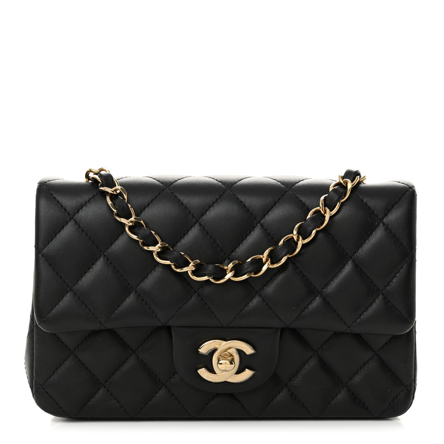 Lambskin Quilted Mini Rectangular Flap Black
