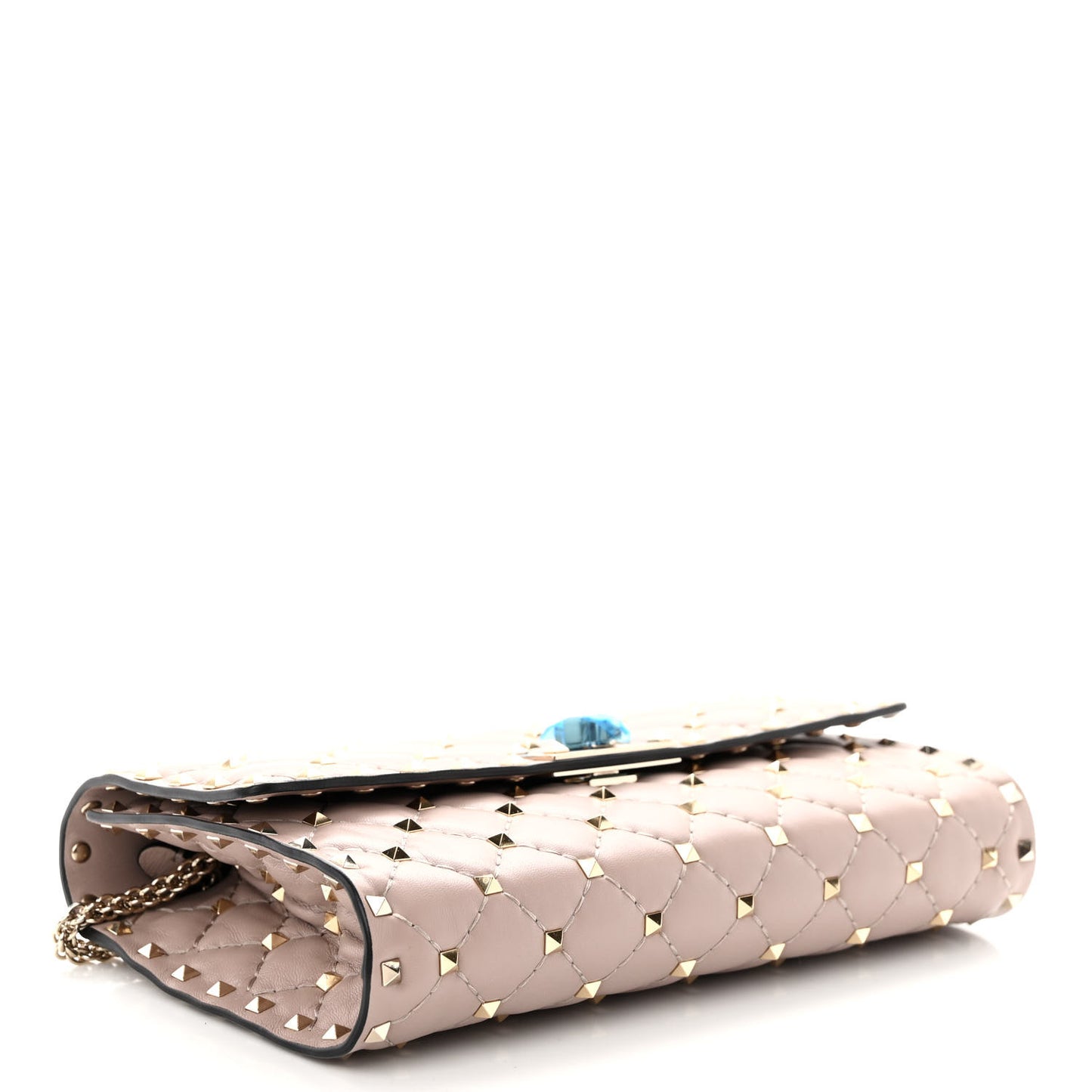 Lambskin Rockstud Spike Wallet on Chain Poudre