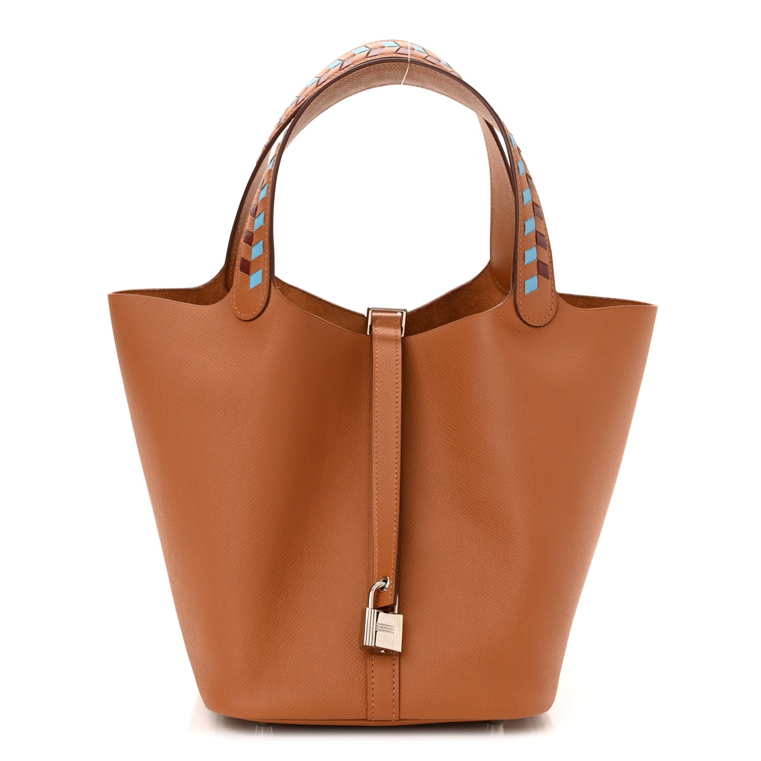 Hermes Epsom Tressage De Cuir Picotin Lock 22 MM Gold Bleu Du Nord Rouge H 1 of 10