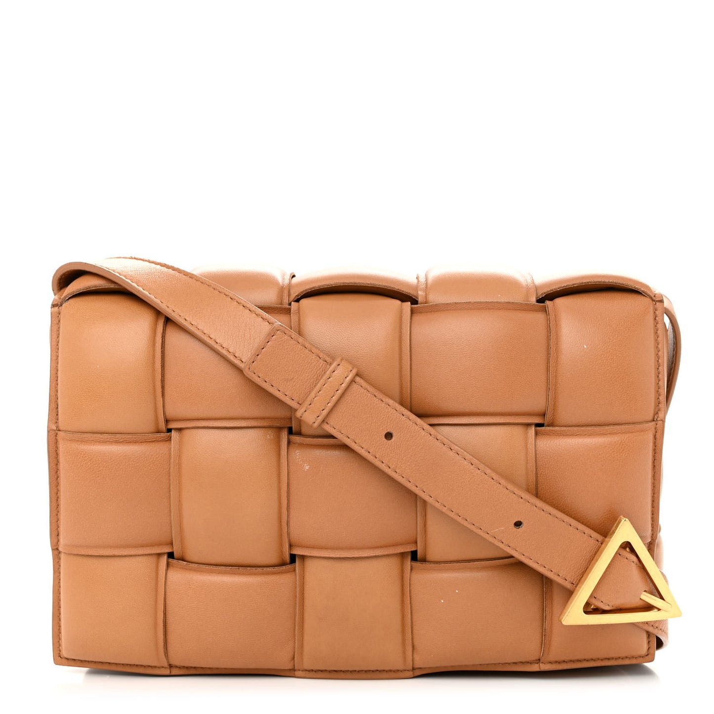 Nappa Maxi Intreccio Padded Cassette Crossbody Bag Caramel
