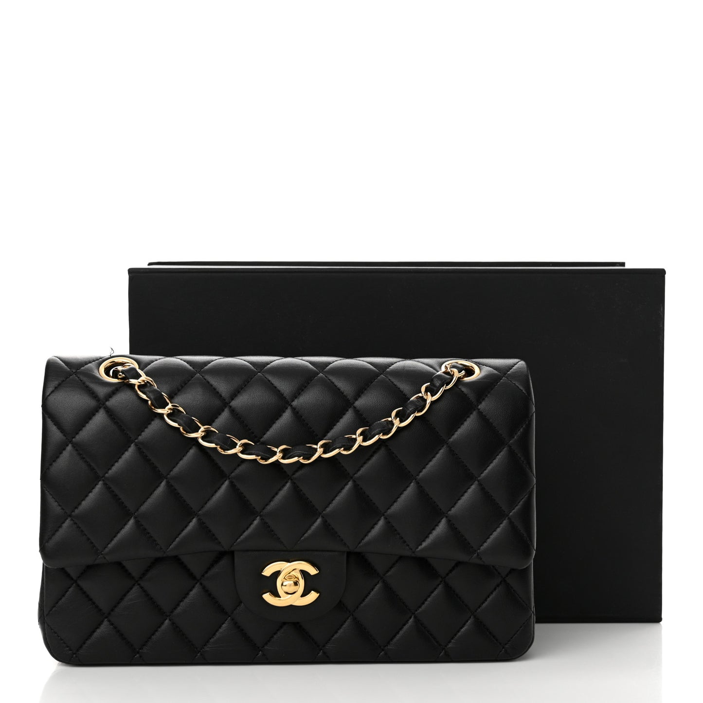 Lambskin Quilted Medium Double Flap Black