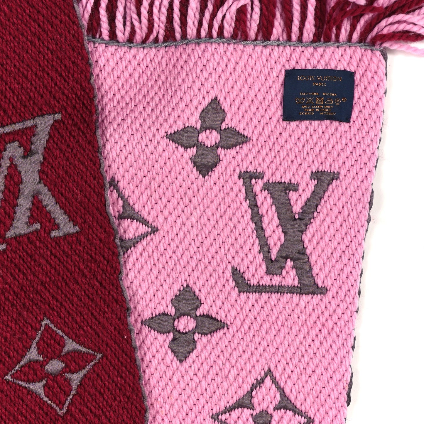 LOUIS VUITTON Wool Silk Logomania Duo Scarf Wine