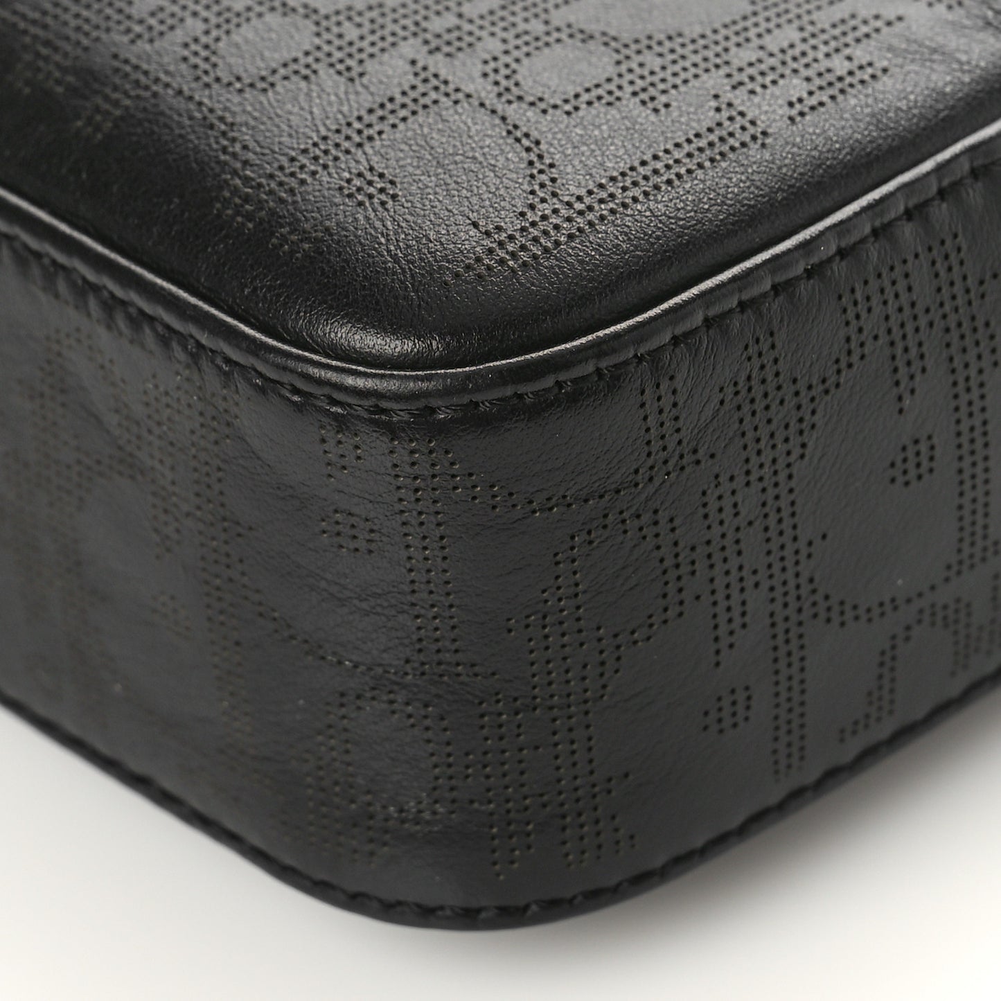 Calfskin Perforated Oblique Galaxy Safari Messenger Bag Black