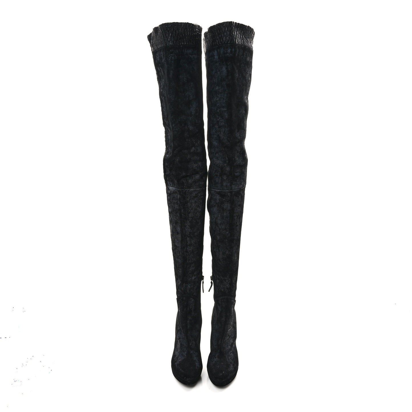 Lambskin Suede Ruched High Boots 38 Black