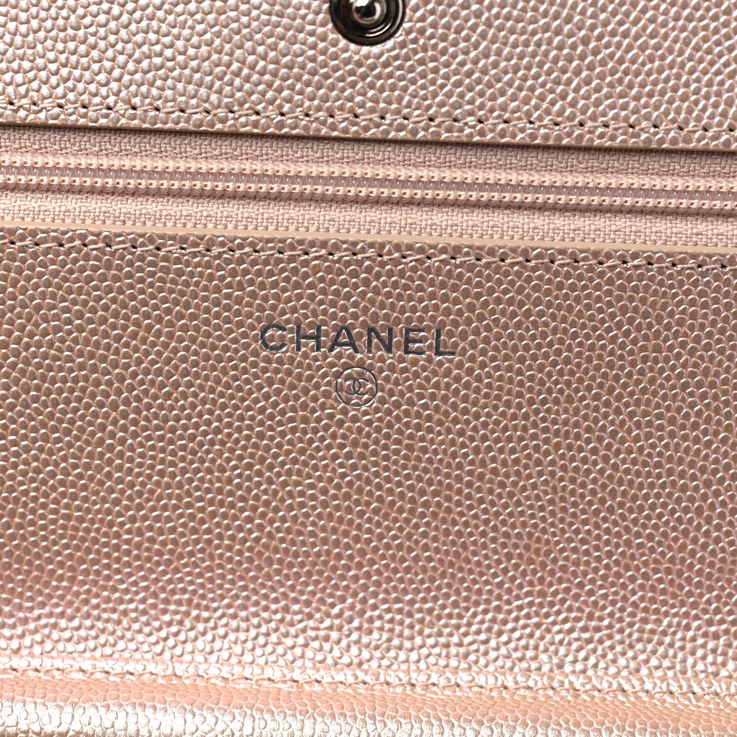 Metallic Caviar Chevron Quilted Wallet On Chain WOC Light Gold
