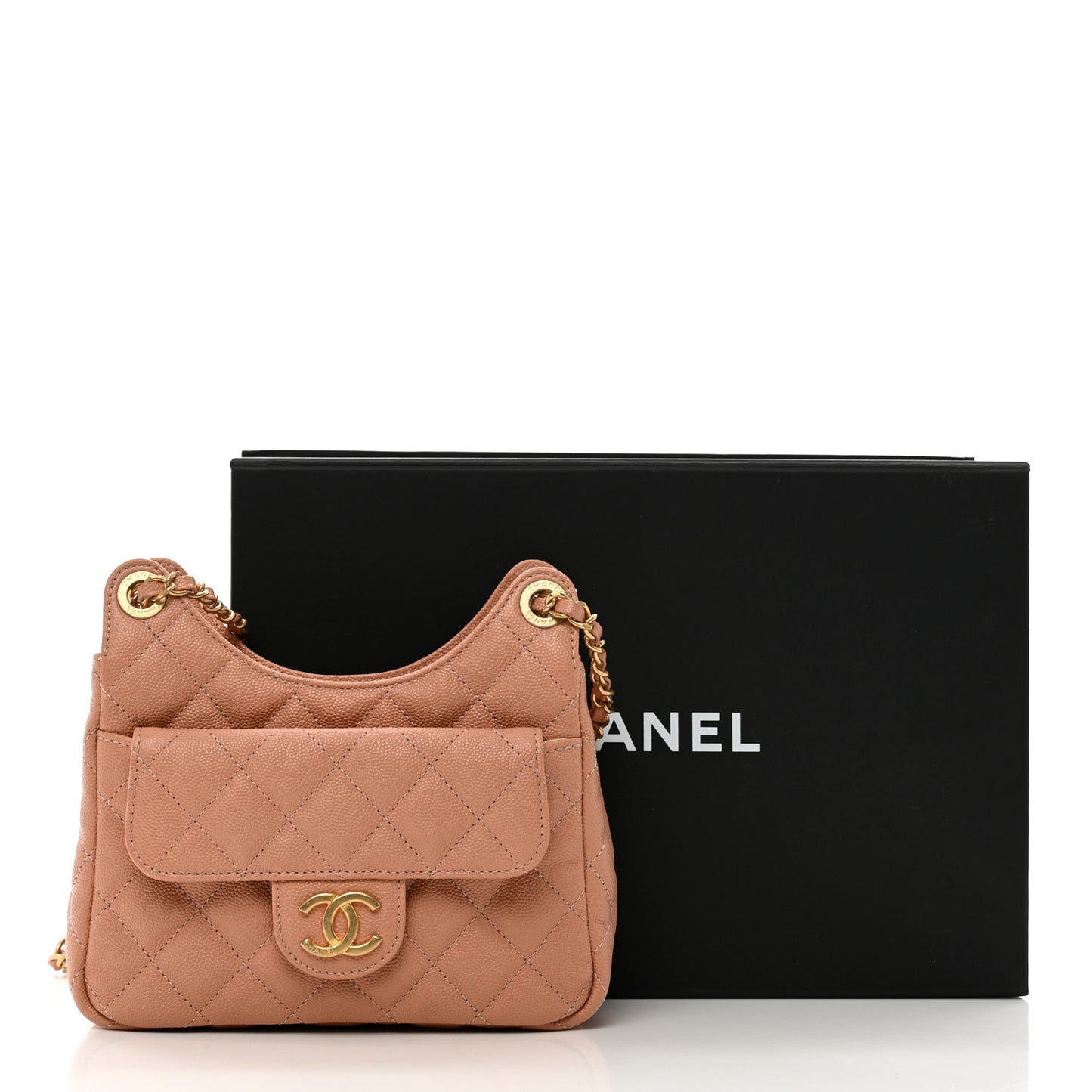 Caviar Quilted Small Wavy CC Hobo Coral