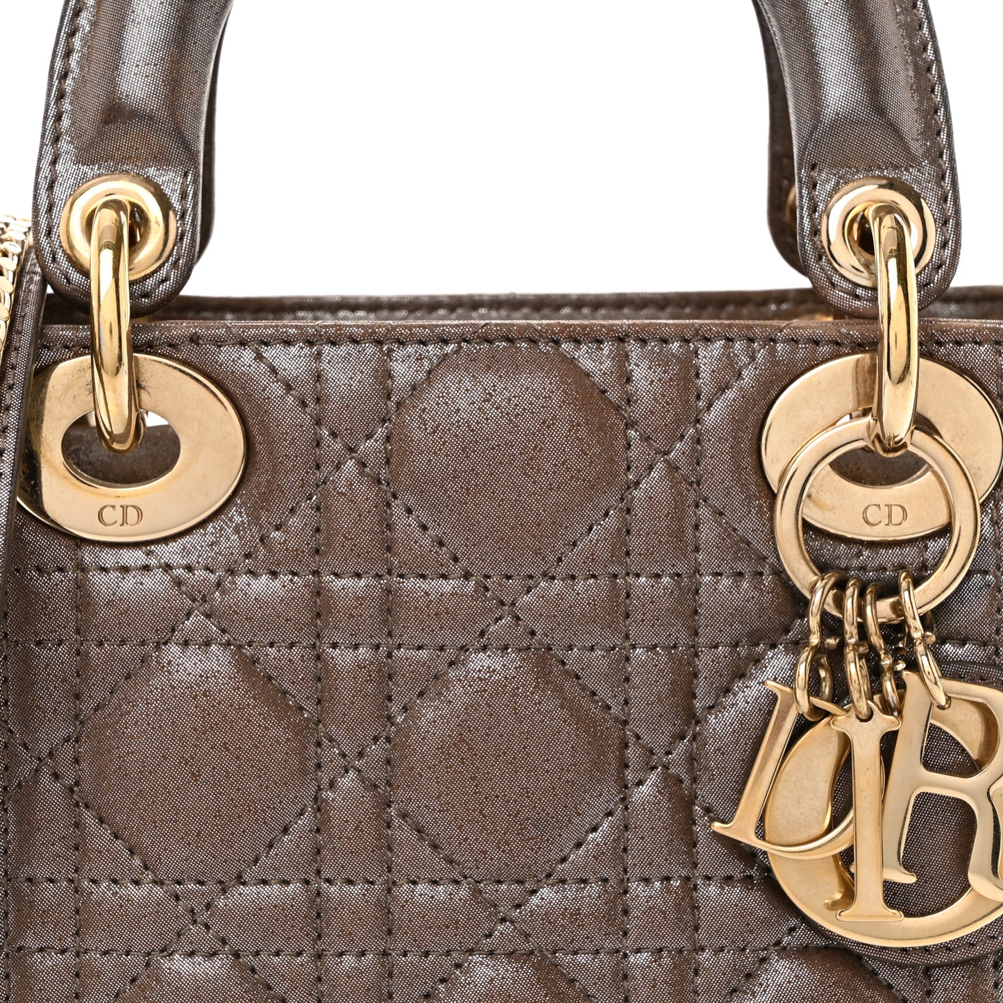 Metallic Calfskin Cannage Mini Lady Dior Brown