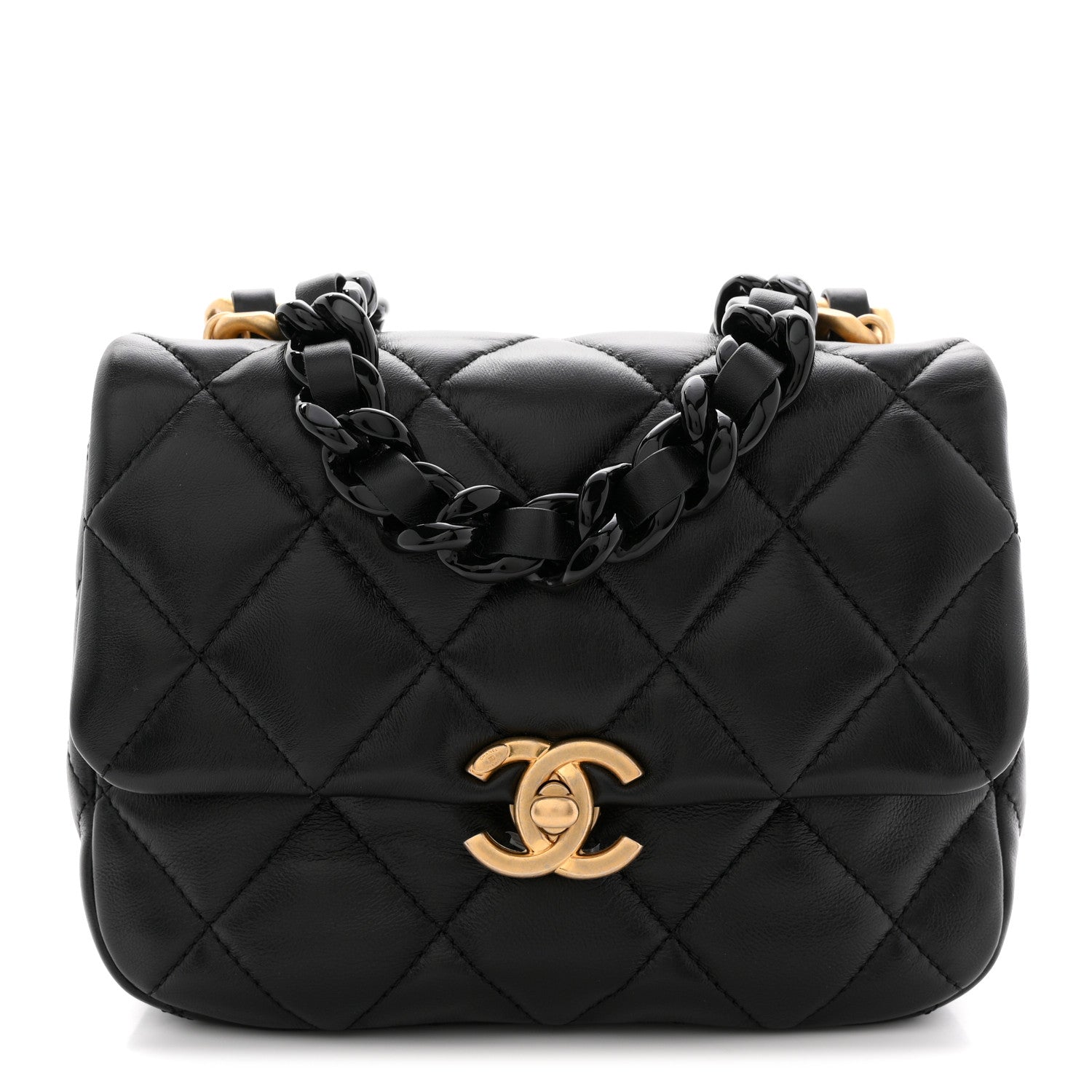 Chanel Lambskin Quilted Mini Lacquered Chain Flap Black 1877930