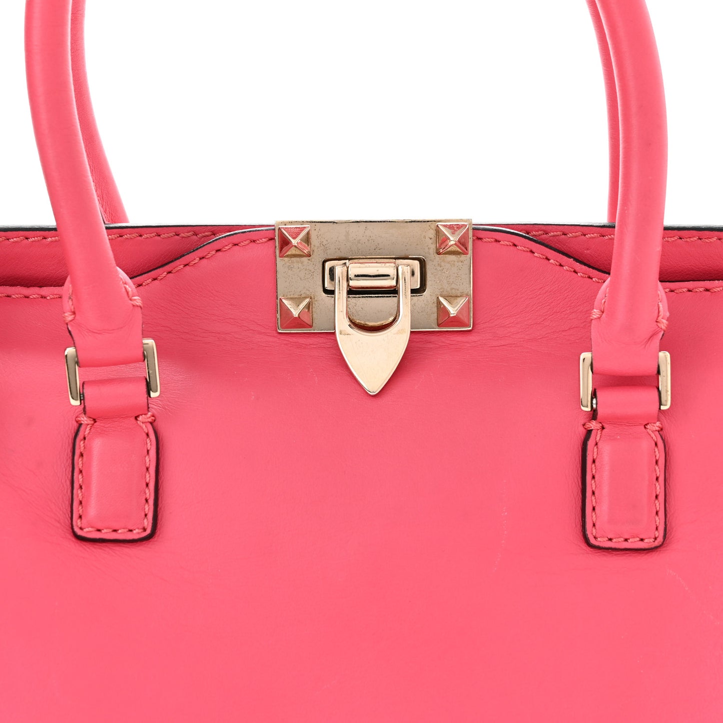 Vitello Small Rockstud Double Handle Tote Raspberry