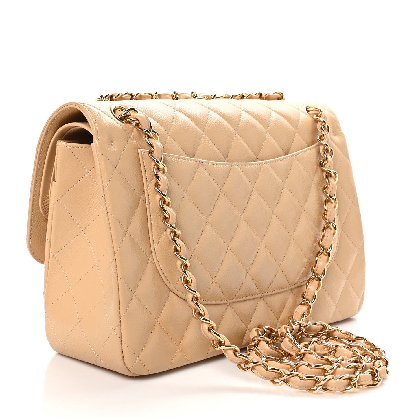 Caviar Quilted Jumbo Double Flap Beige