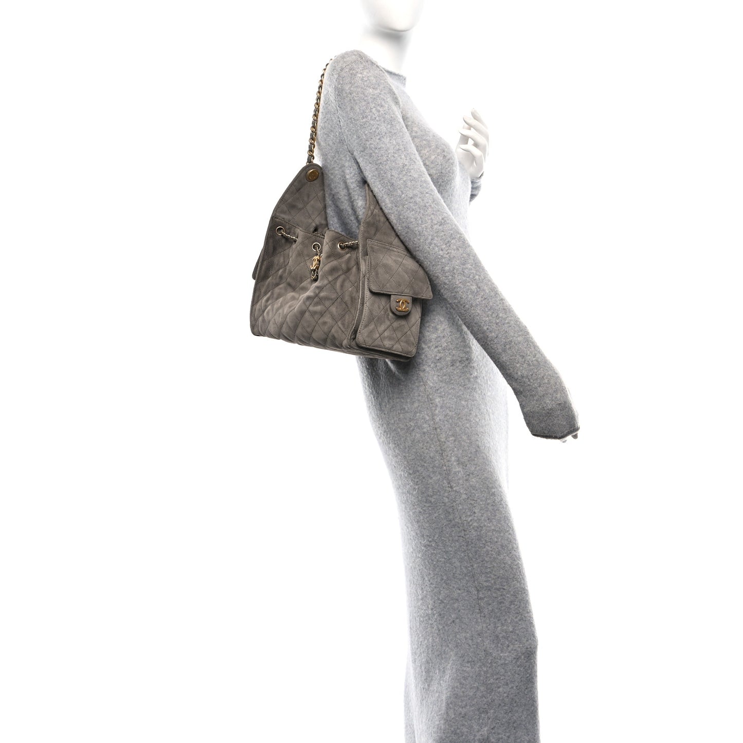 Suede Quilted Small Chanel 25 Handbag Grey