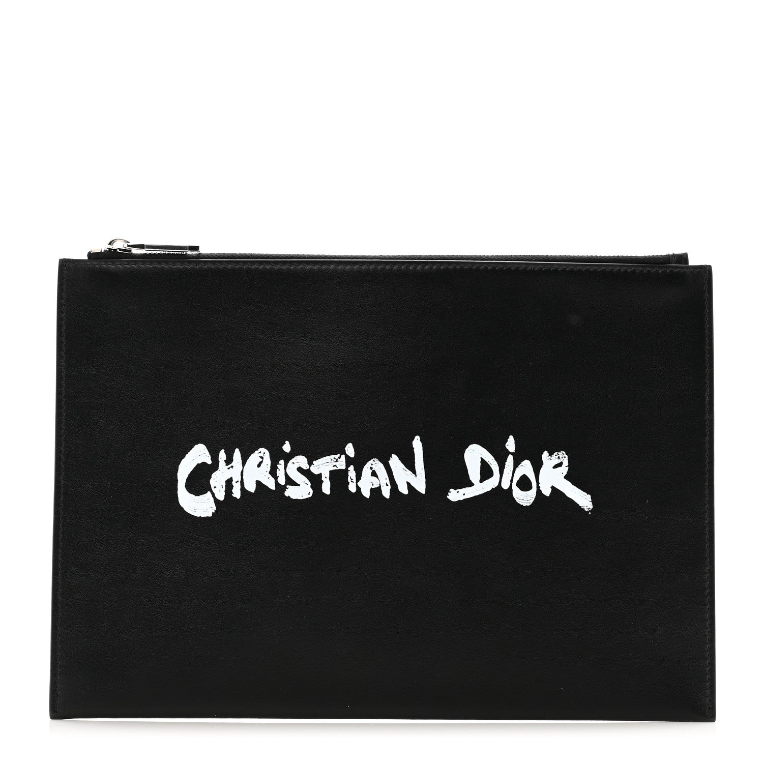 Christian Dior Calfskin Homme Zip Flat Pouch Black 1430788
