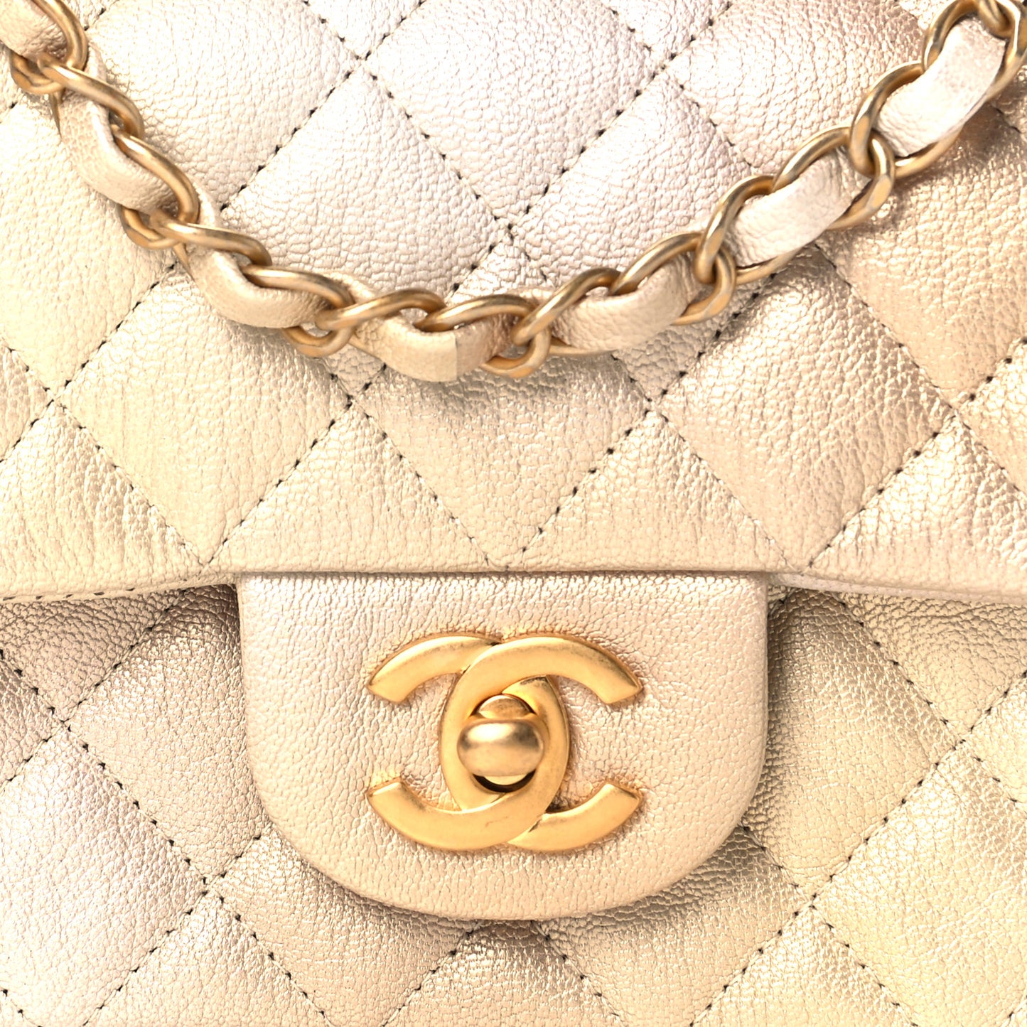 Metallic Goatskin Quilted Mini Rectangular Flap Gold