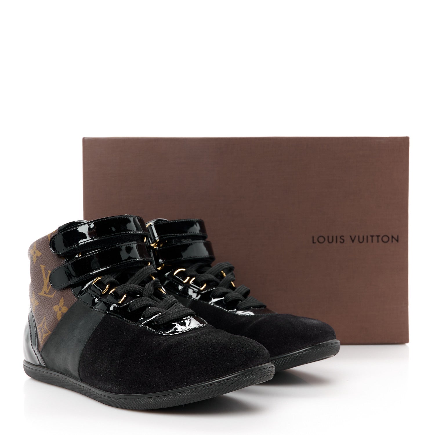 Louis Vuitton Suede Patent Monogram Move Up Sneakers 37 Black 10 of 10