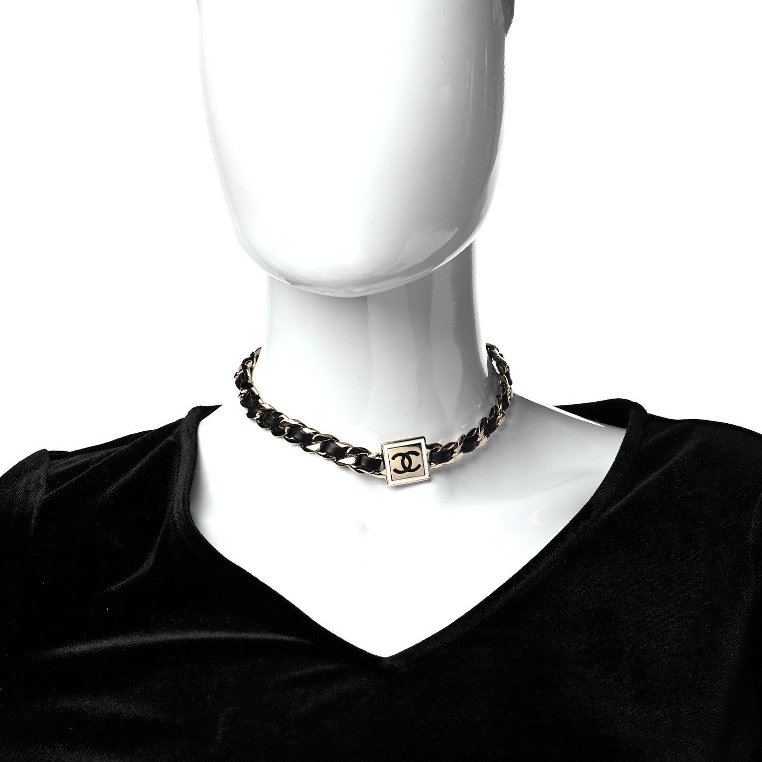 Chanel Metal Lambskin CC Square Choker Gold Black White 2 of 6