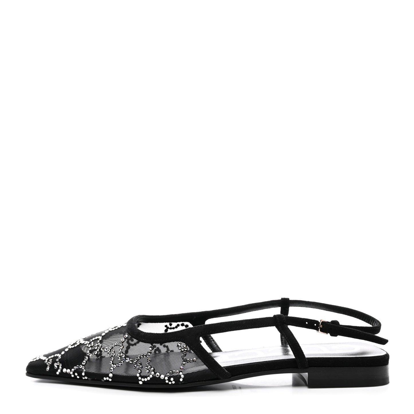Tela Retino Kid Scamosciato Crystal GG Monogram Square G Slingback Flat 36 Black