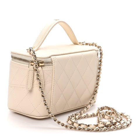 Caviar Quilted Trendy Handle Mini Vanity Ecru