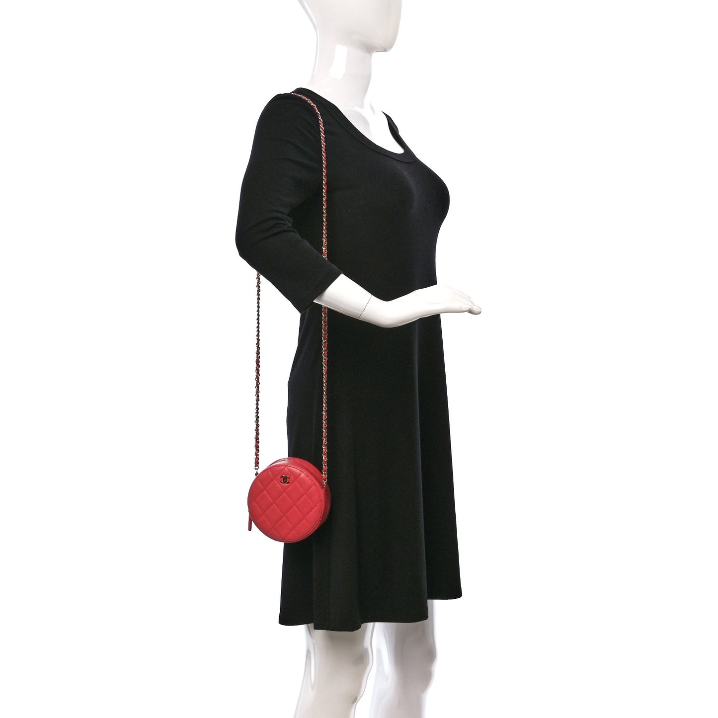 Caviar Quilted Round Clutch With Chain Pink