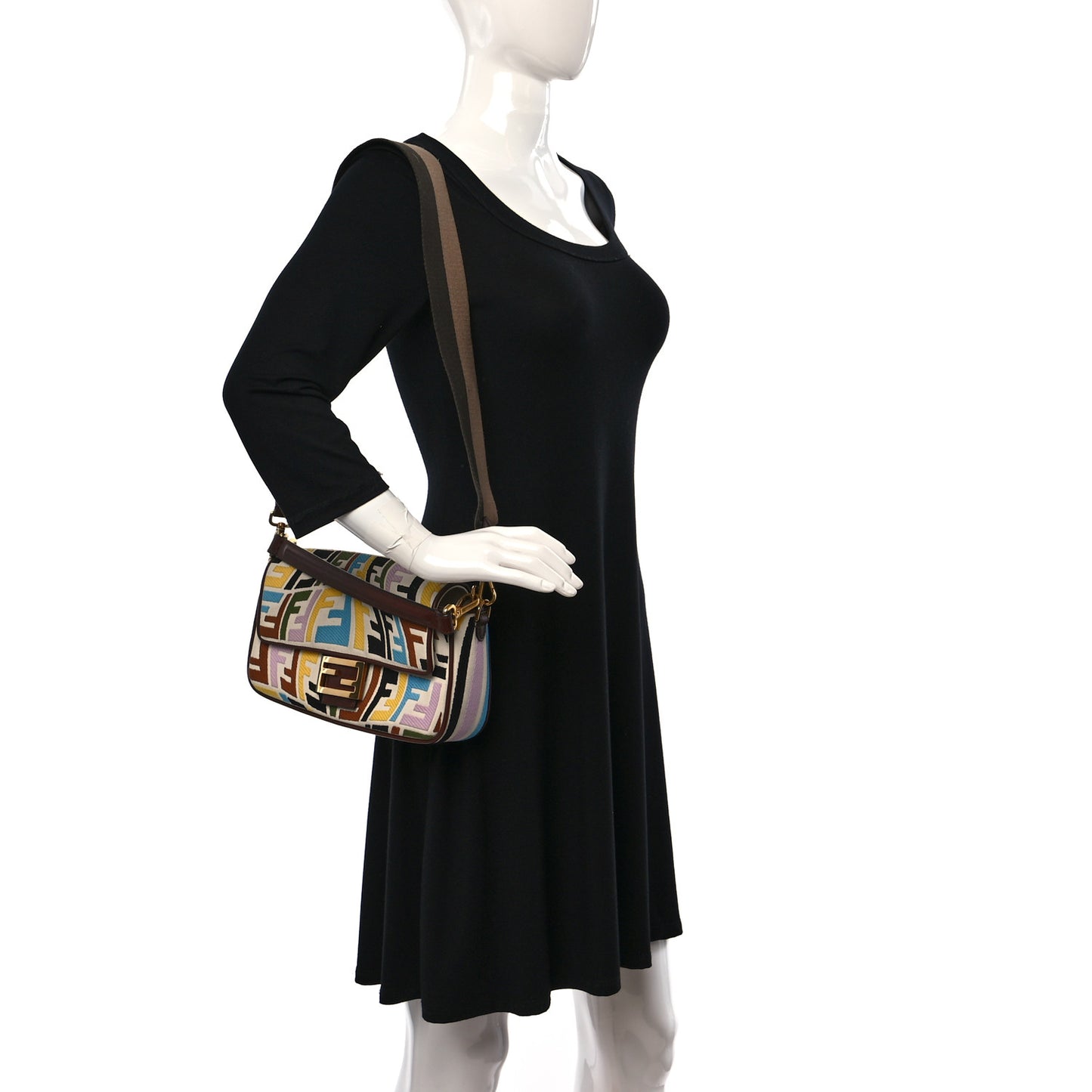 X SARA COLEMAN Canvas Vitello King Seta FF Fish Eye Embroidered Baguette Grezzo Multicolor Ghianda