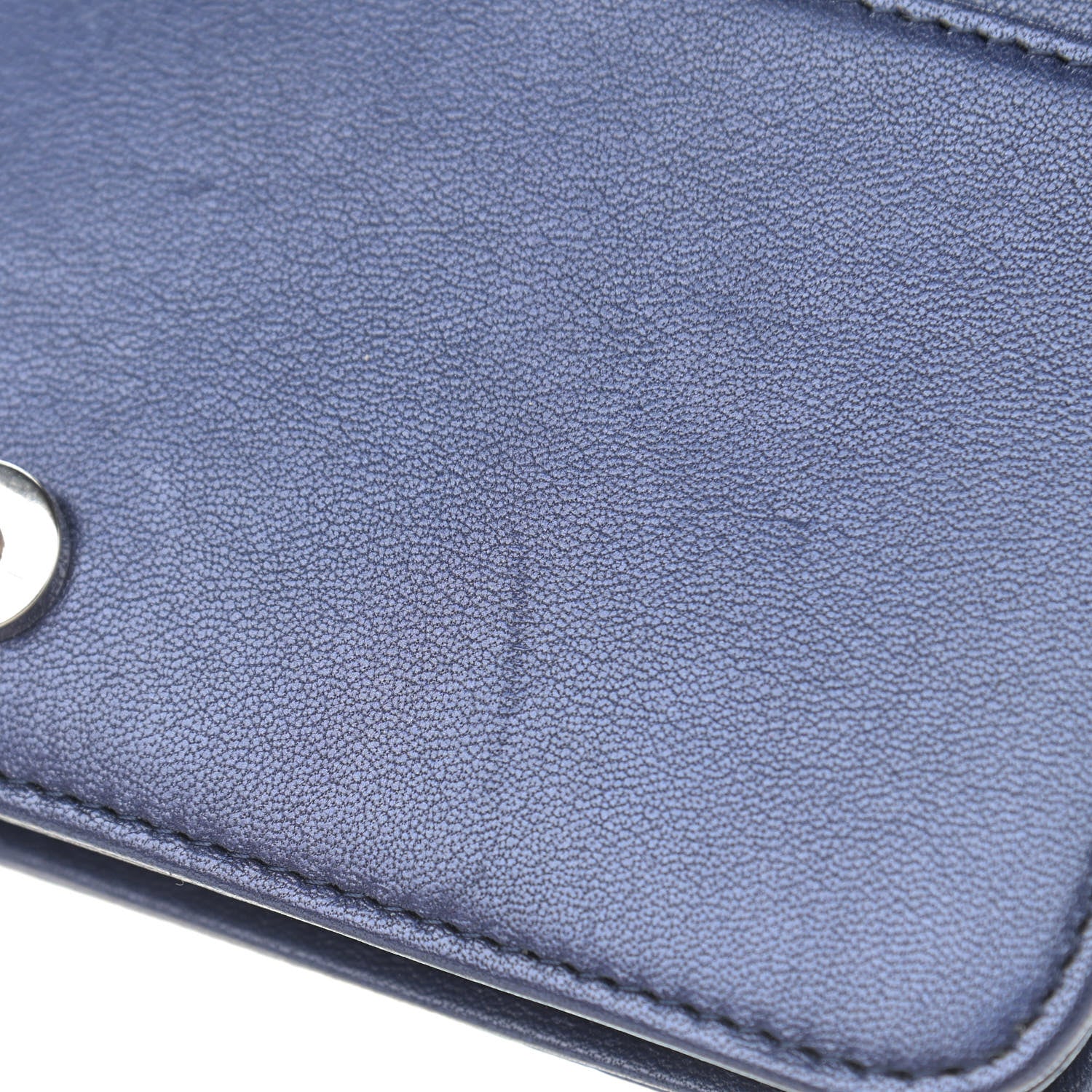 Chanel Metallic Sheepskin Chevron Quilted Vintage Mademoiselle Wallet On Chain WOC Navy 13 of 15