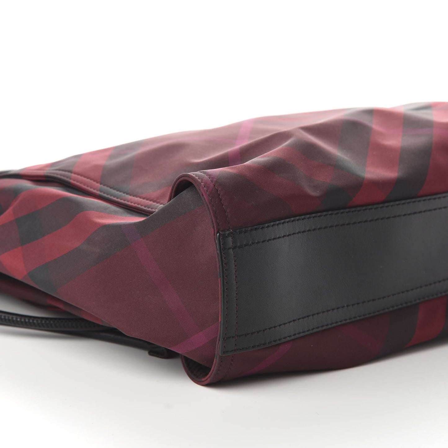 Nylon Check Small Buckleigh Packable Tote Bright Burgundy