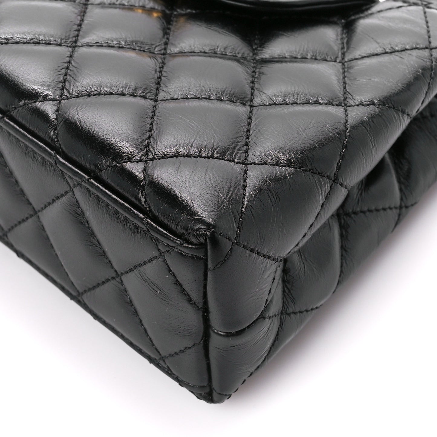 Shiny Aged Calfskin Quilted Nano Kelly Shopper Black