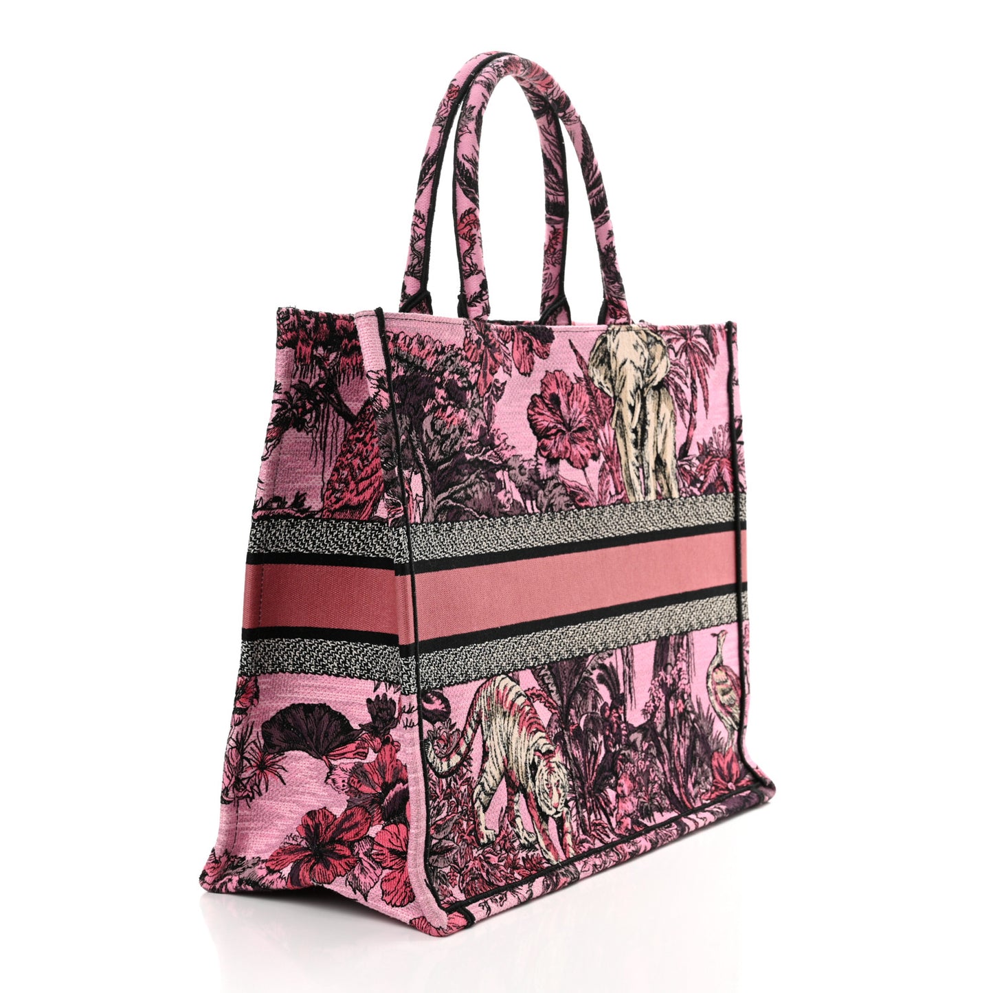 Canvas Embroidered Large Toile de Jouy Voyage Book Tote Fuchsia Multicolor